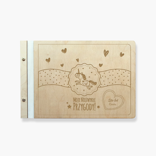 Album drewniany Jednorożec, 34x23 cm